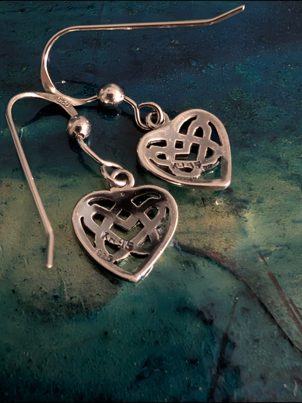 Sterling Silver Celtic Heart Drop Earrings - Silver - Picture 5 of 8
